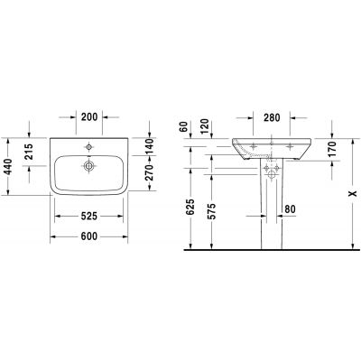 Duravit DuraStyle 2319600000 umywalka 60x44 cm prostokątna ścienna biała