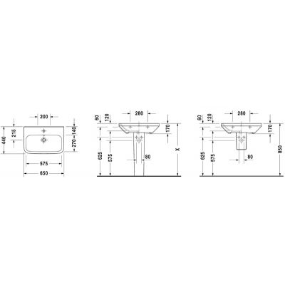 Duravit DuraStyle 2319650000 umywalka 65x44 cm prostokątna ścienna biała