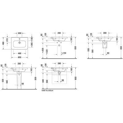 Duravit DuraStyle 2320650000 umywalka 65x48 cm prostokątna ścienna-meblowa biała