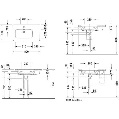 Duravit DuraStyle 2325800000 umywalka 80x48 cm prostokątna ścienna-meblowa-z blatem biała