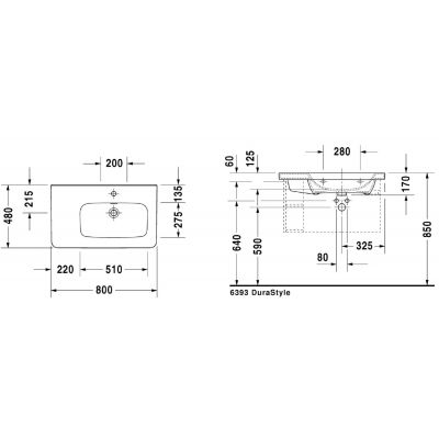 Duravit DuraStyle 2326800000 umywalka 80x48 cm prostokątna ścienna-meblowa biała