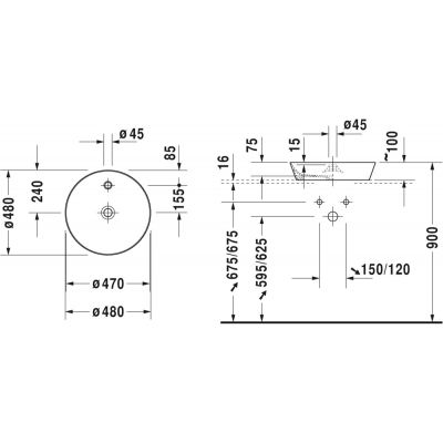 Duravit Cape Cod 2328480000 umywalka 48x48 cm okrągła nablatowa biała