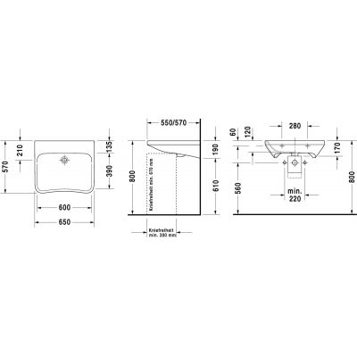 Duravit DuraStyle 2330650070 umywalka 65x57 cm prostokątna ścienna dla niepełnosprawnych biała