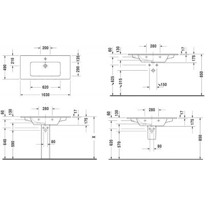 Duravit ME by Starck 2336100000 umywalka 103x49 cm prostokątna ścienna-meblowa-z blatem biała