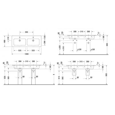 Duravit ME by Starck 2336130000 umywalka 130x49 cm prostokątna ścienna-meblowa-podwójna biała