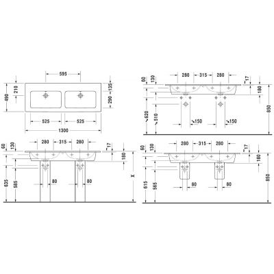 Duravit ME by Starck 2336130060 umywalka 130x49 cm prostokątna ścienna-meblowa-podwójna biała