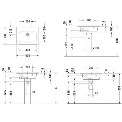 Duravit ME by Starck 23366300601 umywalka 63x49 cm prostokątna ścienna-meblowa biała