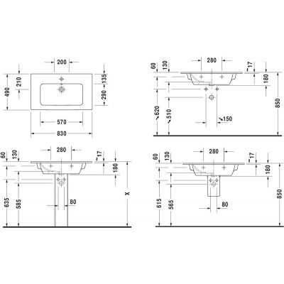 Duravit ME by Starck 23368300001 umywalka 83x49 cm prostokątna ścienna-meblowa biała
