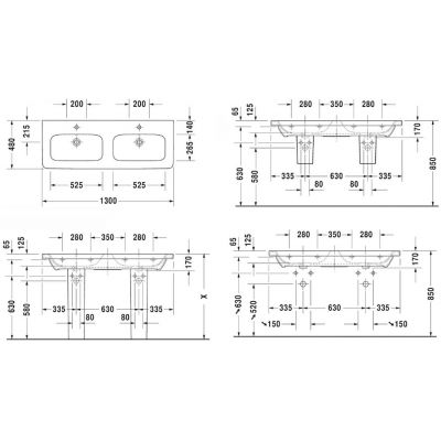 Duravit DuraStyle 2338130000 umywalka 130x48 cm prostokątna meblowa-podwójna biała