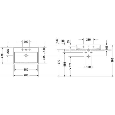 Duravit Vero Air 23507000271 umywalka 70x47 cm prostokątna nablatowa biała