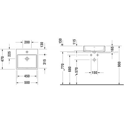 Duravit Vero Air 2352500041 umywalka 50x47 cm prostokątna nablatowa biała