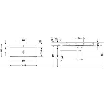 Duravit DuraSquare 2353100071 umywalka 100x47 cm prostokątna ścienna-meblowa biała