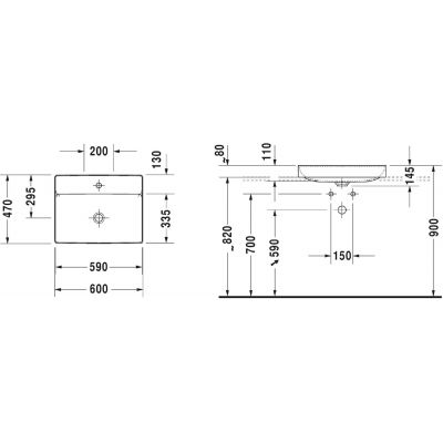 Duravit DuraSquare 2354600041 umywalka 60x47 cm prostokątna nablatowa biała