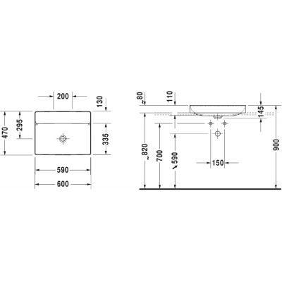Duravit DuraSquare 2354600070 umywalka 60x47 cm prostokątna nablatowa biała