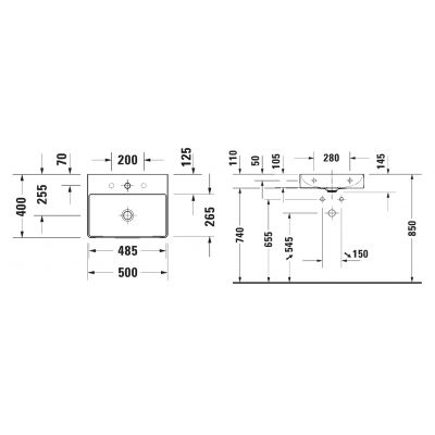 Duravit DuraSquare 2356500070 umywalka 50x40 cm prostokątna ścienna biała