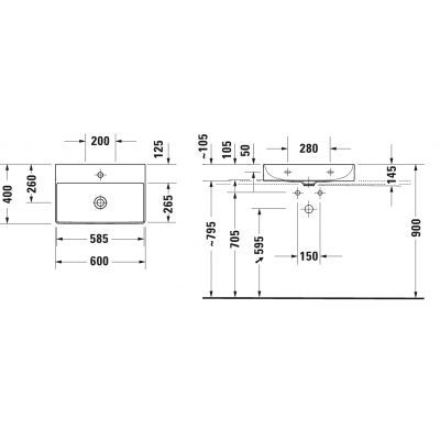 Duravit DuraSquare 2356600071 umywalka 60x40 cm prostokątna ścienna-meblowa biała
