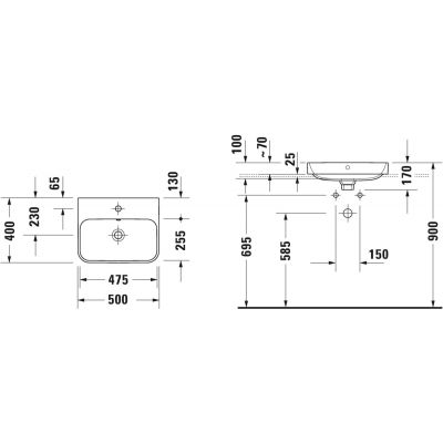 Duravit Happy D.2 Plus 2360500000 umywalka 50x40 cm prostokątna nablatowa biała