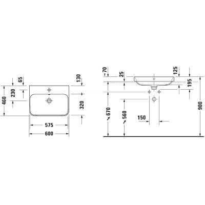 Duravit Happy D.2 2360606100 umywalka 60x46 cm prostokątna nablatowa biała-antracyt