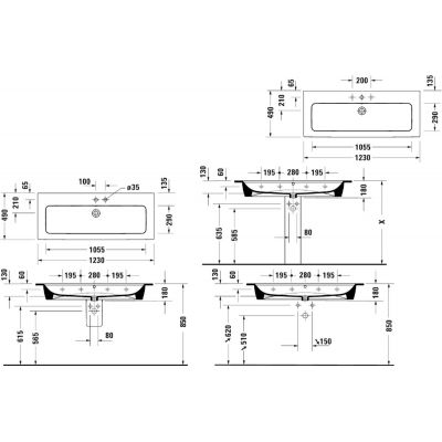 Duravit ME by Starck 2361120000 umywalka 123x49 cm prostokątna meblowa biała
