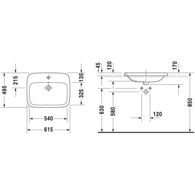 Duravit DuraStyle 0374620000 umywalka 61.5x49.5 cm prostokątna wpuszczana biała