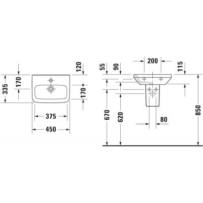 Duravit DuraStyle 0708450000 umywalka 45x33.5 cm prostokątna ścienna biała