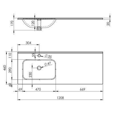 Elita Skappa RE041204068060 umywalka 120.8x46 cm prostokątna meblowa-z blatem biała