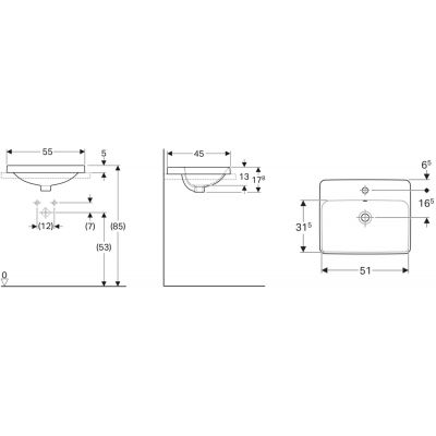 Geberit Variform 500742002 umywalka 55x45 cm prostokątna wpuszczana biała