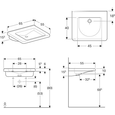 Geberit Selnova Comfort Square 500790017 umywalka 65x55 cm prostokątna ścienna dla niepełnosprawnych biała