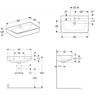 Geberit Selnova Compact 501890007 umywalka 65x40 cm prostokątna ścienna-wpuszczana biała