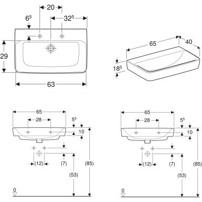 Geberit Selnova Compact 501893007 umywalka 65x40 cm prostokątna ścienna-wpuszczana biała