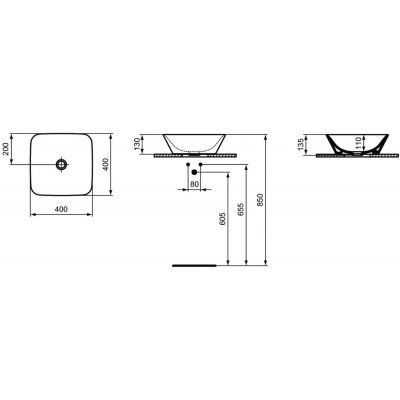 Ideal Standard Connect Air E034701 umywalka 40x40 cm kwadratowa nablatowa biała
