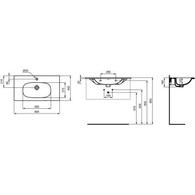 Ideal Standard Tesi T350901 umywalka 82.5x45 cm prostokątna ścienna-meblowa-z blatem biała