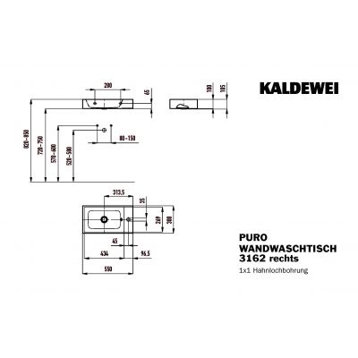 Kaldewei Puro 901206303001 umywalka 55x30 cm prostokątna ścienna biała