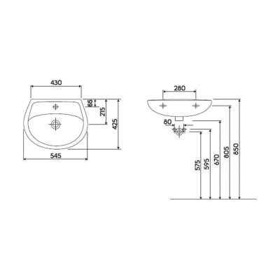 Koło Idol M11155000 umywalka 54.5x42.5 cm półokrągła ścienna biała