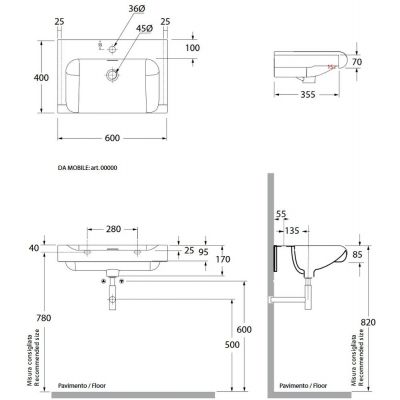 Kerasan Inka project 341101 umywalka 60x40 cm wpuszczana biała