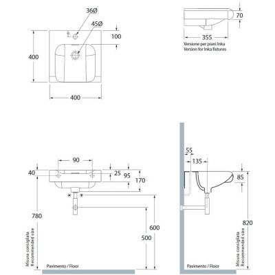 Kerasan Inka project 341201 umywalka 40x40 cm wpuszczana biała