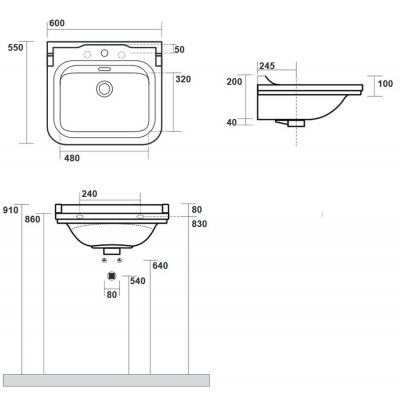 Kerasan Waldorf 4140K1 umywalka 60x55 cm prostokątna ścienna biała
