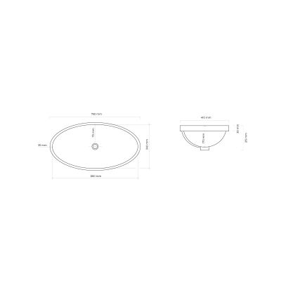 Ksuro 110 20815000 umywalka 68x34 cm owalna podblatowa biała