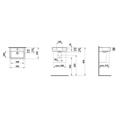 Laufen Pro A H8119510001041 umywalka 45x34 cm prostokątna ścienna biała