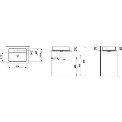 Laufen Val H8122844001041 umywalka 55x40 cm prostokątna nablatowa biała