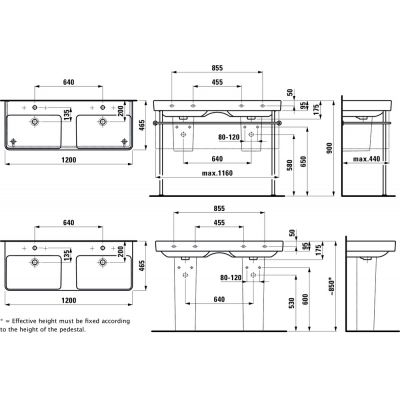 Laufen Pro S H8149660001041 umywalka 120x46 cm prostokątna ścienna-podwójna biała