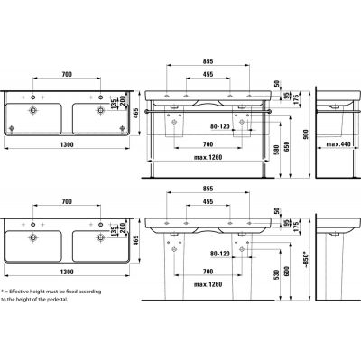Laufen Pro S H8149680001041 umywalka 130x46 cm prostokątna ścienna-podwójna biała