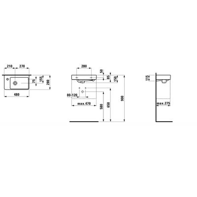 Laufen Pro S H8159550001041 umywalka 48x28 cm prostokątna ścienna biała