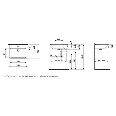 Laufen Pro A H8189520001041 umywalka 60x48 cm prostokątna ścienna biała