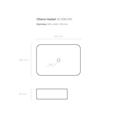Oltens Hadsel 40308000 umywalka 50x40 cm prostokątna nablatowa biała