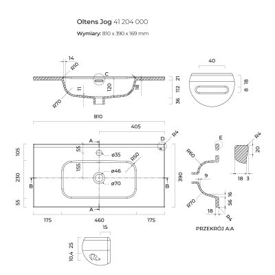 Oltens Jog 41204000 umywalka 81x39 cm prostokątna meblowa biała