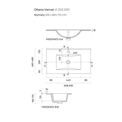 Oltens Vernal 41205000 umywalka 61x46 cm prostokątna meblowa biała