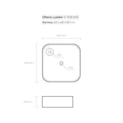 Oltens Lysake 41308000 umywalka 42.5x42.5 cm kwadratowa nablatowa biała