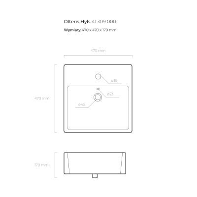 Oltens Hyls 41309000 umywalka 47x47 cm kwadratowa nablatowa biała