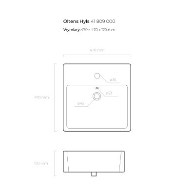 Oltens Hyls 41809000 umywalka 47x47 cm kwadratowa nablatowa biała